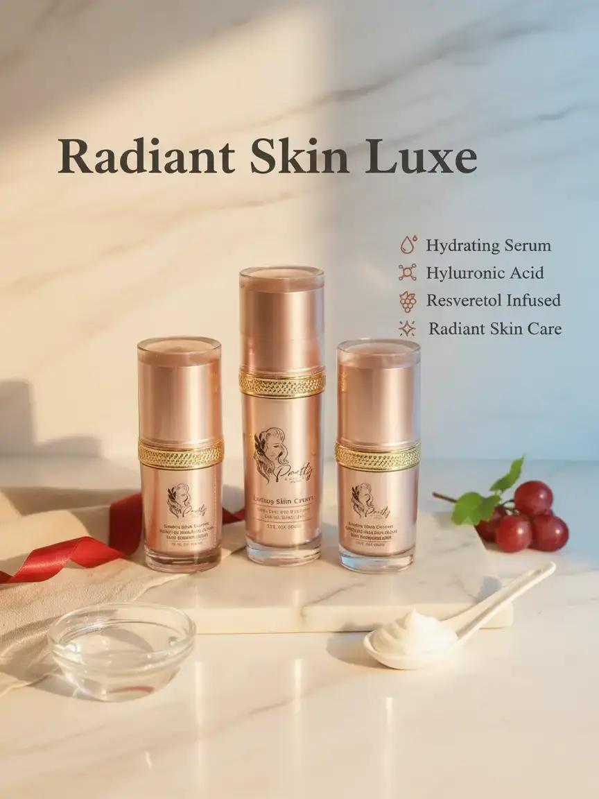 PRETTY NATURE BY JOYCE Glow Set - Luxury Hydrating Serum, Plumper Primer, Moisturizer with Hyaluronic Acid, Resveratrol, Vitamins, Chamomile, Lightweight Cleansing for Radiant Skin Care, Hydrate