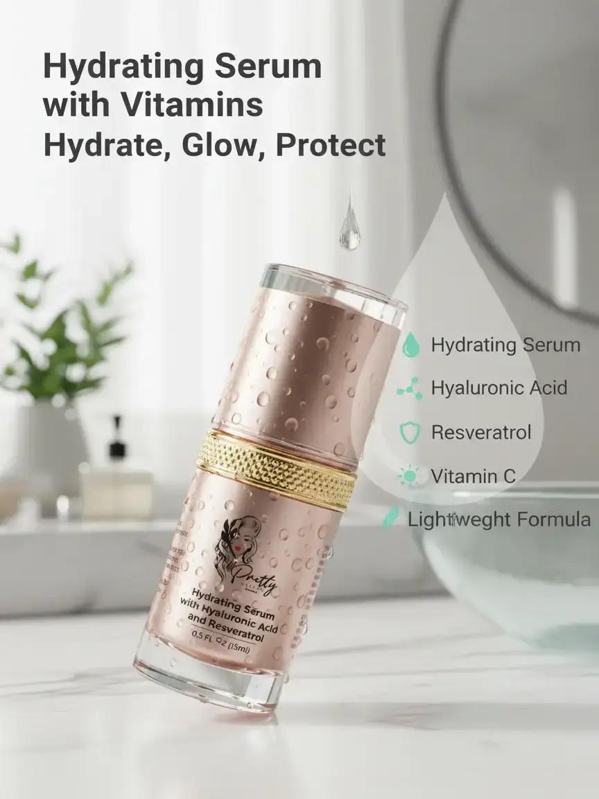 PRETTY NATURE BY JOYCE Glow Set - Luxury Hydrating Serum, Plumper Primer, Moisturizer with Hyaluronic Acid, Resveratrol, Vitamins, Chamomile, Lightweight Cleansing for Radiant Skin Care, Hydrate