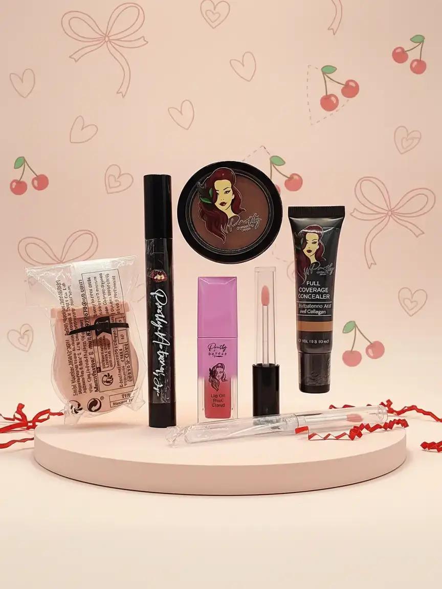 PRETTY NATURE BY JOYCE Cosmetic Makeup Gift Set (Vegan Gift) with Concealer Corrector, Lip & Cheek Balm, Waterproof Mascara extras 1 Lips oil