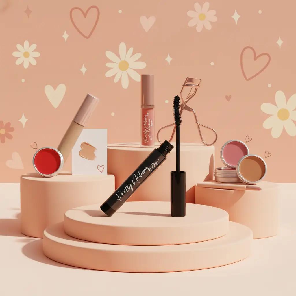PRETTY NATURE BY JOYCE Cosmetic Makeup Gift Set (Vegan Gift) with Concealer Corrector, Lip & Cheek Balm, Waterproof Mascara extras 1 Lips oil